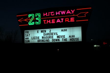 US-23 Drive-In Theater - NIGHT MARQUEE PHOTO FROM WATER WINTER WONDERLAND